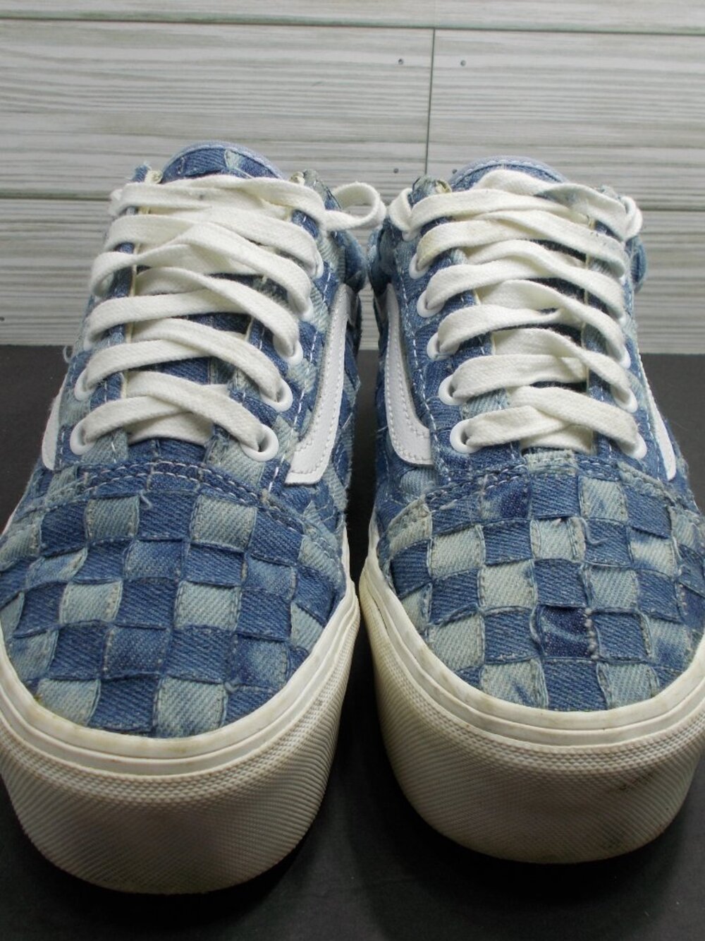 VANS Old Skool Stackform Women's US 6.5 Mens 5 Blue Denim Woven Checkered - Picture 3 of 5